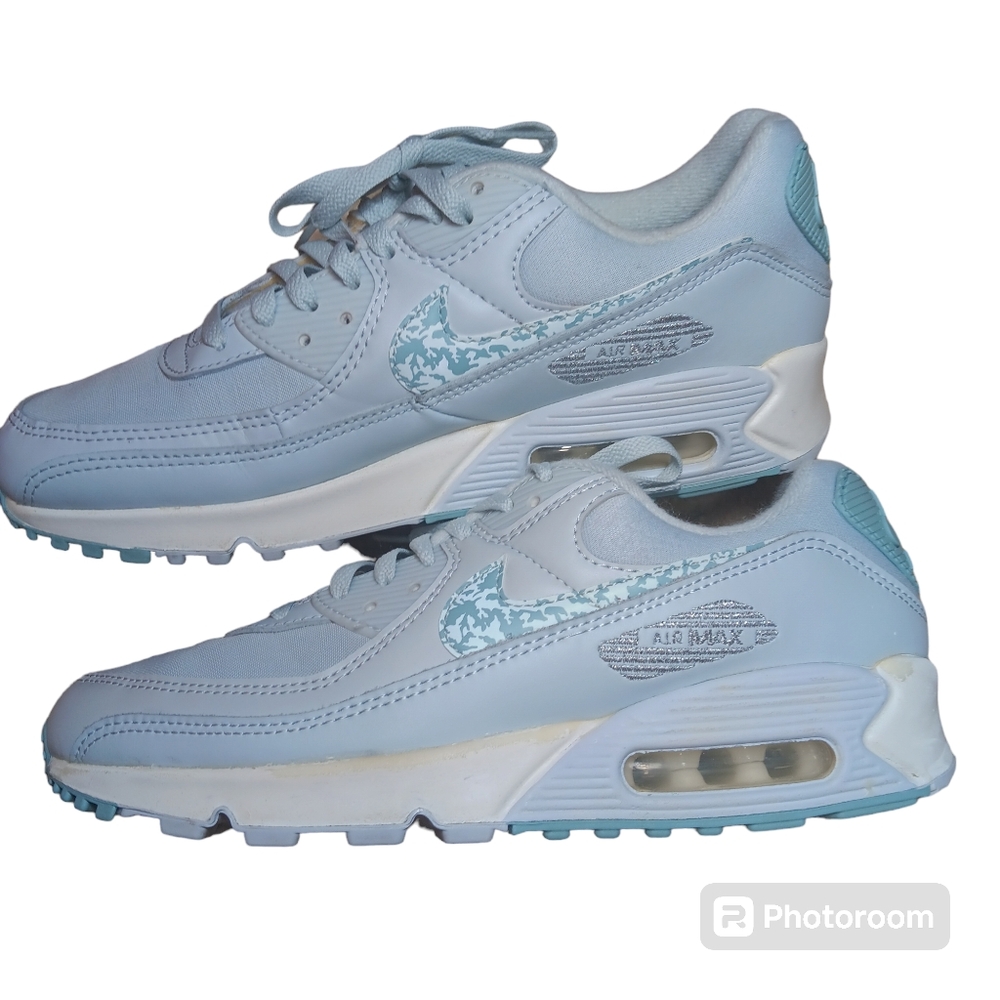 Nike Air Max 90 'Camo Swoosh' Womens Sz 10 Blue Ocean Cube Shoes